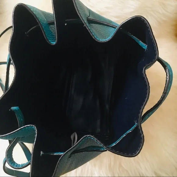 Turquoise Pebbled Leather Drawstring Backpack - Picture 6 of 7